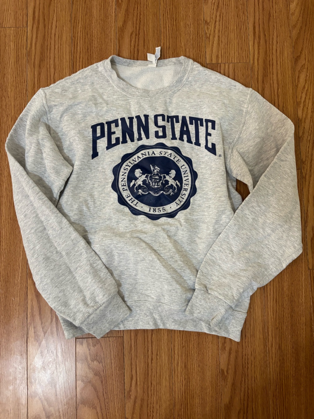 Gray Crewneck Sweatshirt with Navy Penn State Seal